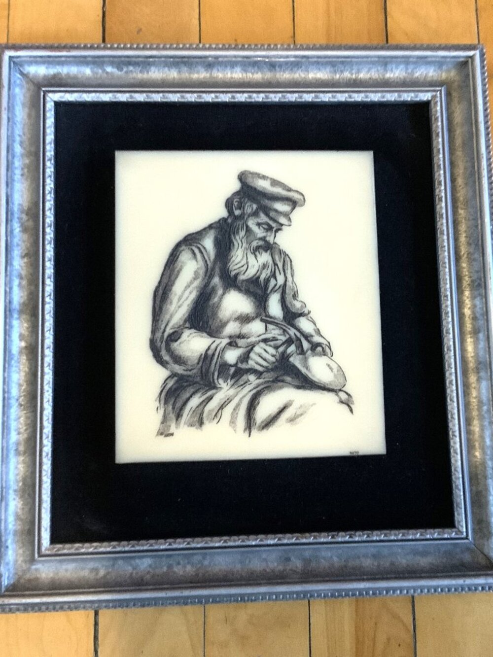 Artini Engraved Framed Jewish Man Shoemaker At Work Trade Job
